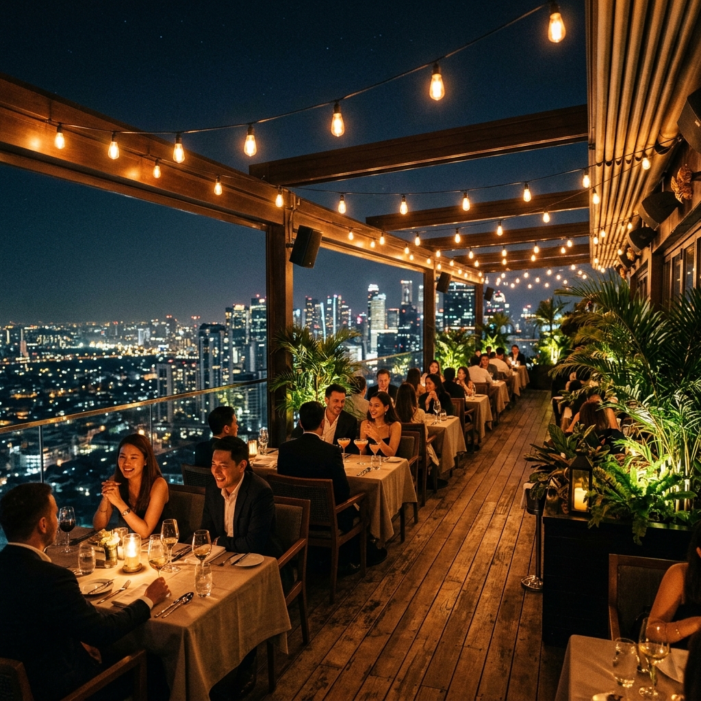 Terraza de restaurante de noche